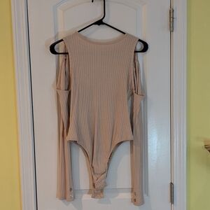 Maniere De Voir Beige Ribbed Bodysuit